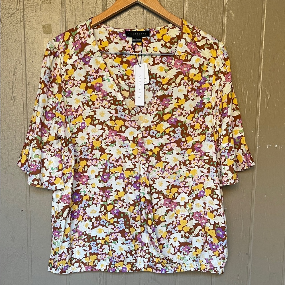 Sanctuary Floral Blouse - Yellow, Purple, White size L